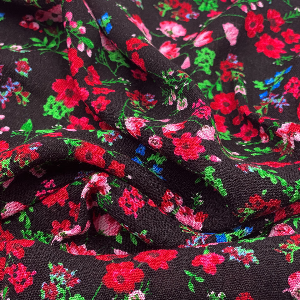 125gsm medium weight textured soft floral woven spun twisted yarn crinkle viscose rayon crepe print fabric