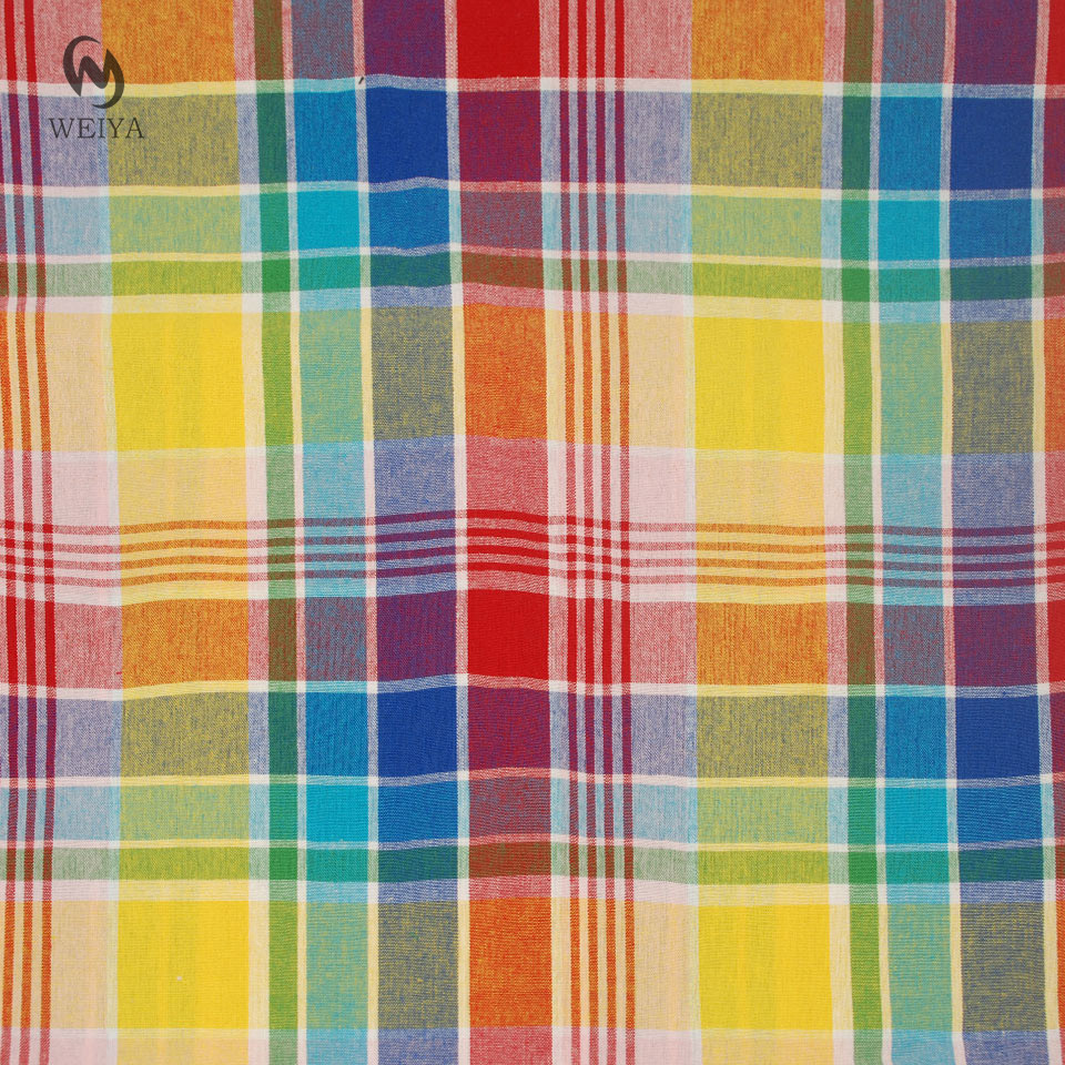 Beautiful customized Yellow bright colour yarn dyed poplin 21s warp gingham madras plaid check 100 cotton fabric for shirts