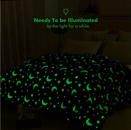 Custom Kids Adult Star Moon Mantas Coral flannel Luminous fluorescent blanket Fleece Magic Glow In The Dark Blanket