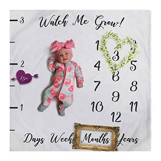 Arabic Numerals Fleece Animal Printed Pattern Monthly Photography Baby Milestone Blanket