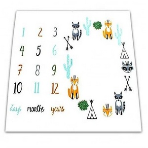 Arabic Numerals Fleece Animal Printed Pattern Monthly Photography Baby Milestone Blanket