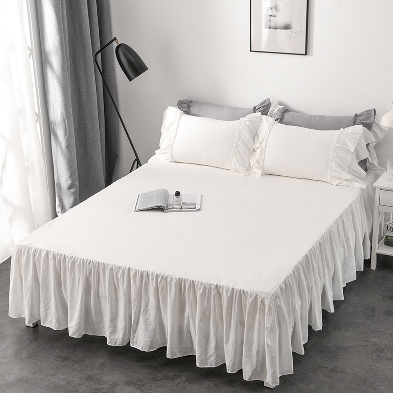 Bed sheets polyester cotton dust ruffle pure color plain dyed bed skirt for hotel