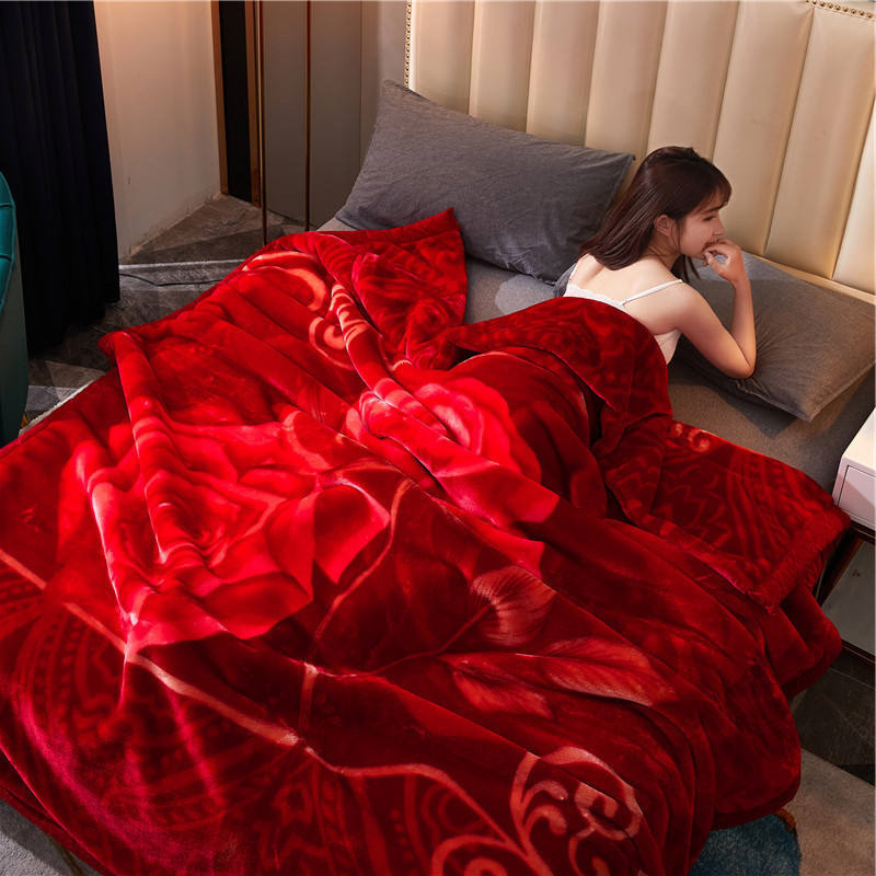 Winter embossed Korean high class warm coral throw raschel bed printed blankets for winter 8 kg double bed