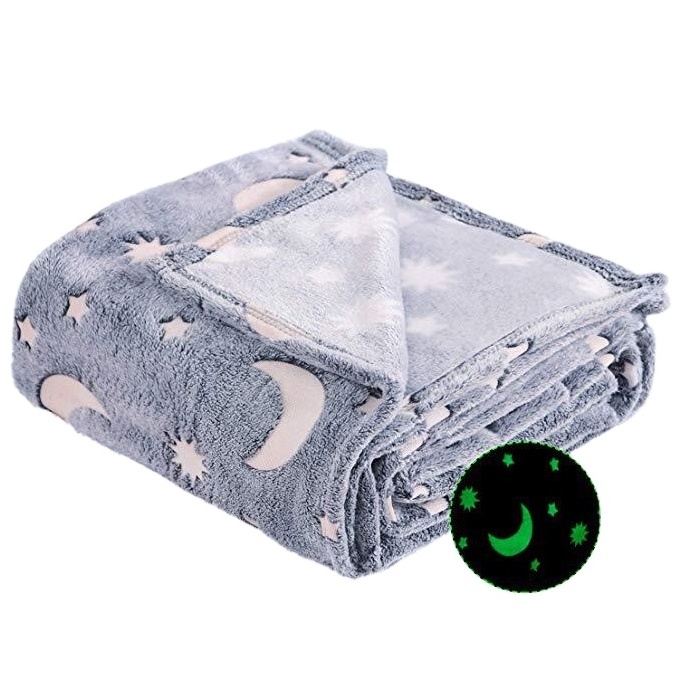 Custom Kids Adult Star Moon Mantas Coral flannel Luminous fluorescent blanket Fleece Magic Glow In The Dark Blanket