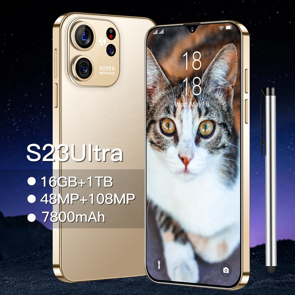 Factory Price Cash on Delivery Mobile Phone Android Cellphone 16+1TB Handphone S23 Ultra Face ID Dual Sim Full Big Screen 5G