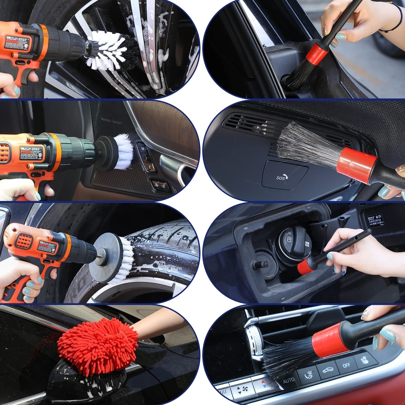 Hot Sales 26-Piece Auto Car Detailing Brush Set Car Wash Brushes Kit for Drill Cleaning Tool