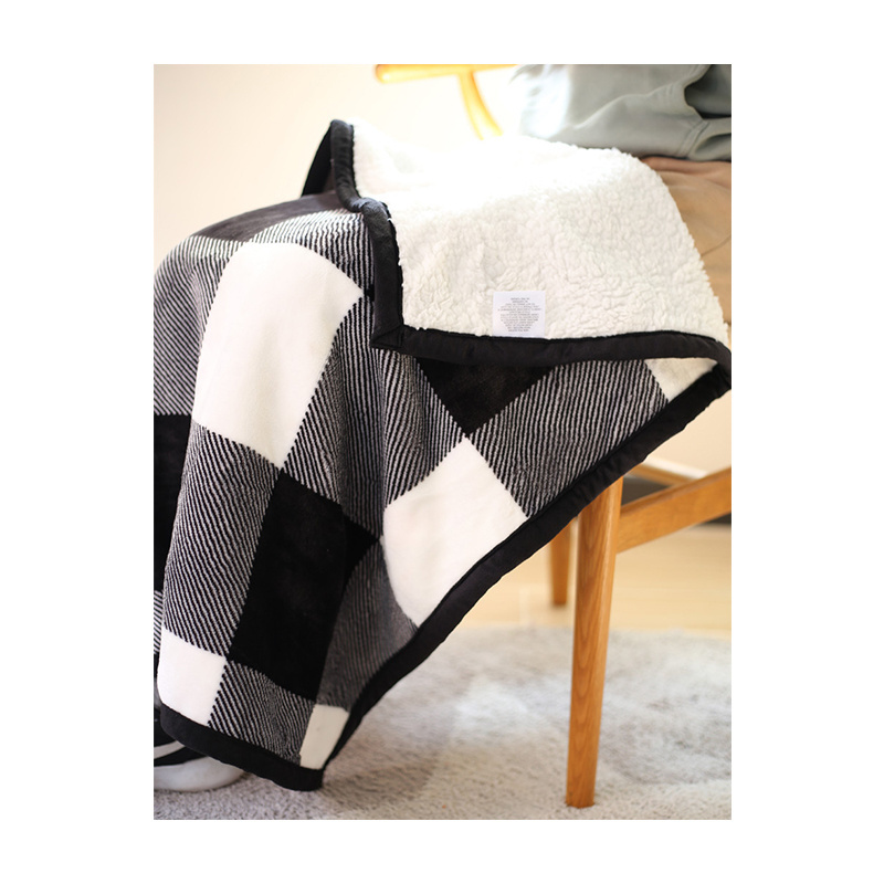 High Quality Custom Gift Microfiber Flannel Fleece Throw Blanket Super Soft Classical White Black Plaid Sherpa Warm OEM Blanket