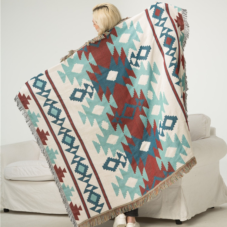 Bohemian throw ethnic blanket native american blanket geometrical pattern knitted blanket