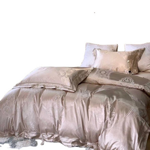 Polyester and cotton jacquard bedding set solid bed sheet set 300TC