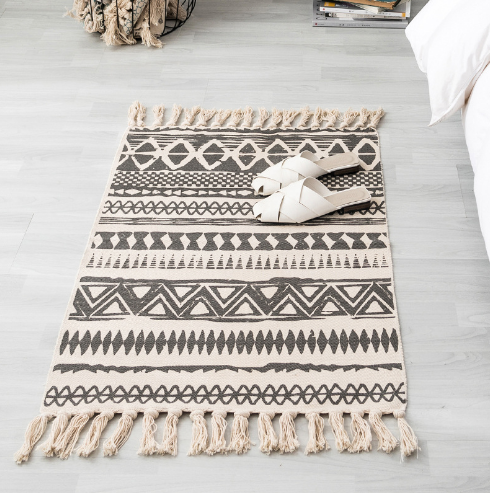 Modern Boho jute carpet MBX mat jute rug with tassel printed geometry