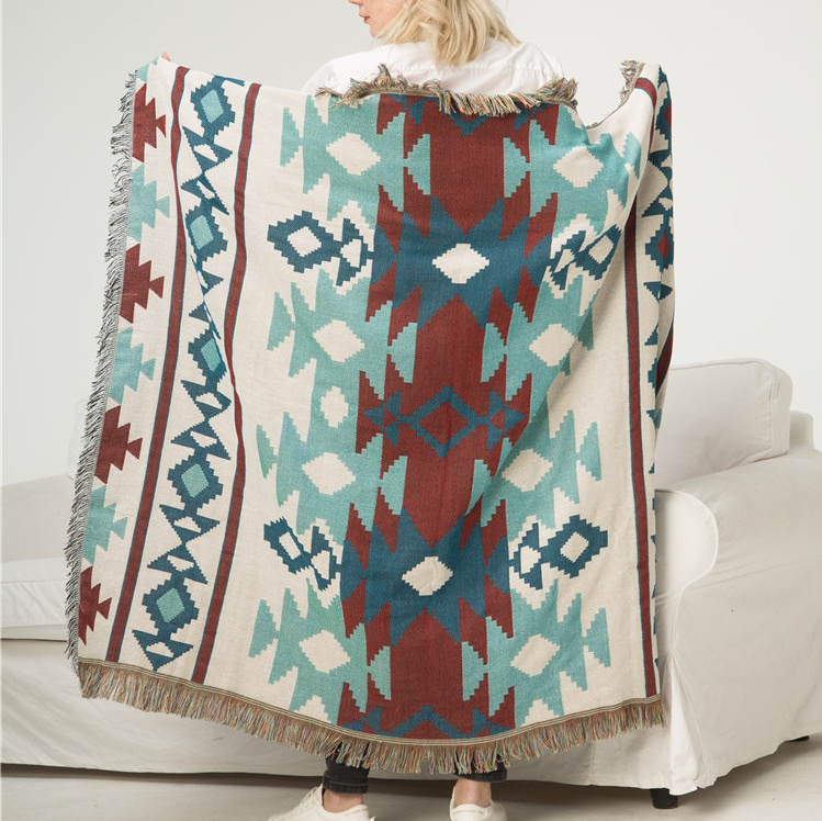 Bohemian throw ethnic blanket native american blanket geometrical pattern knitted blanket