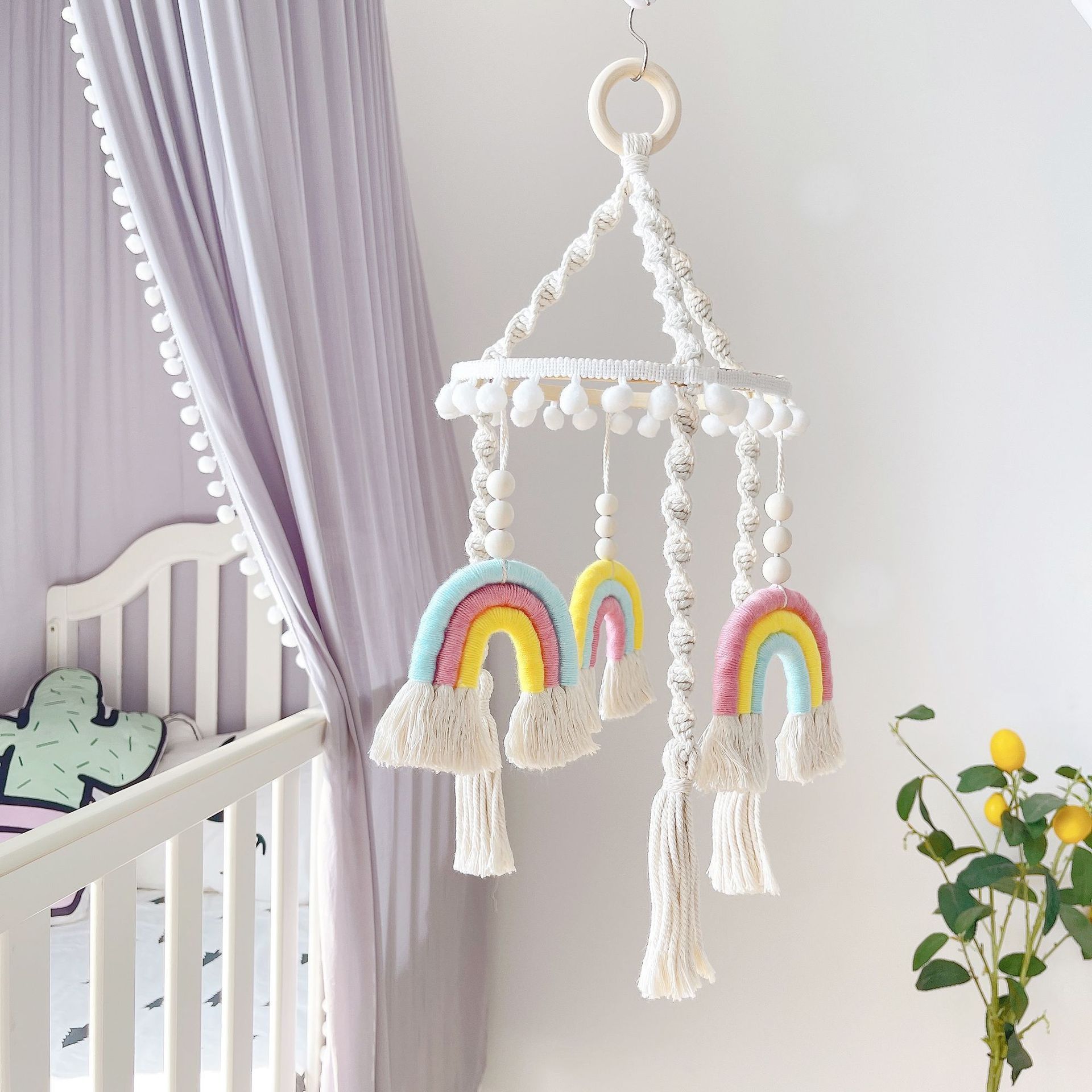 Cute Handmade 3D Cloud Rainbow Wall Decor Macrame Wall Hanging for Nursery Kids Room Decorative Rainbow Woven Wall Art