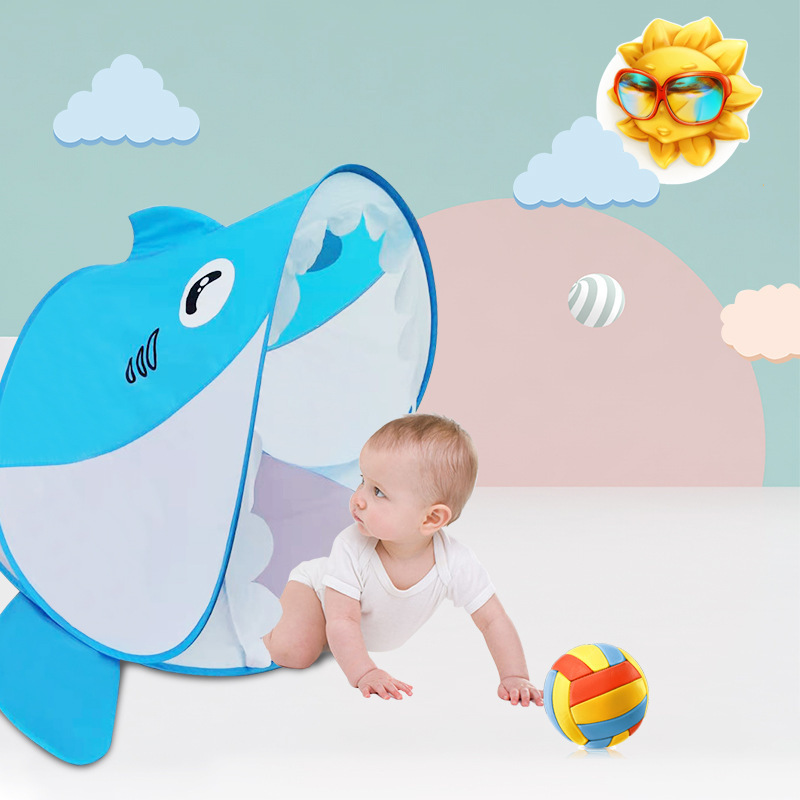 Custom Made Portable Shark Shape Pop-Up Beach Tent UV Protected Cot Tent for Baby Pool Play