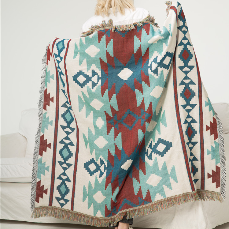 Bohemian throw ethnic blanket native american blanket geometrical pattern knitted blanket