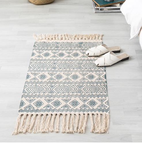 Modern Boho jute carpet MBX mat jute rug with tassel printed geometry