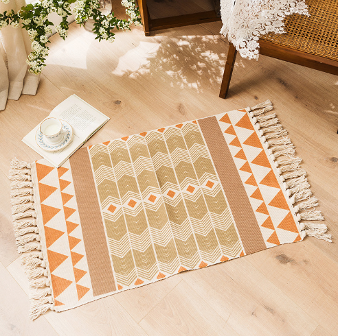 Modern Boho jute carpet MBX mat jute rug with tassel printed geometry