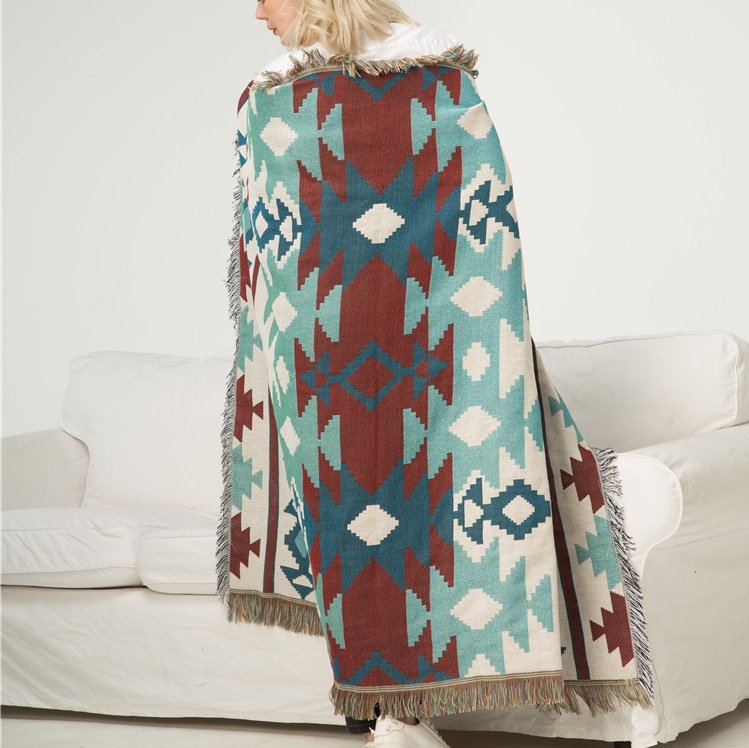 Bohemian throw ethnic blanket native american blanket geometrical pattern knitted blanket