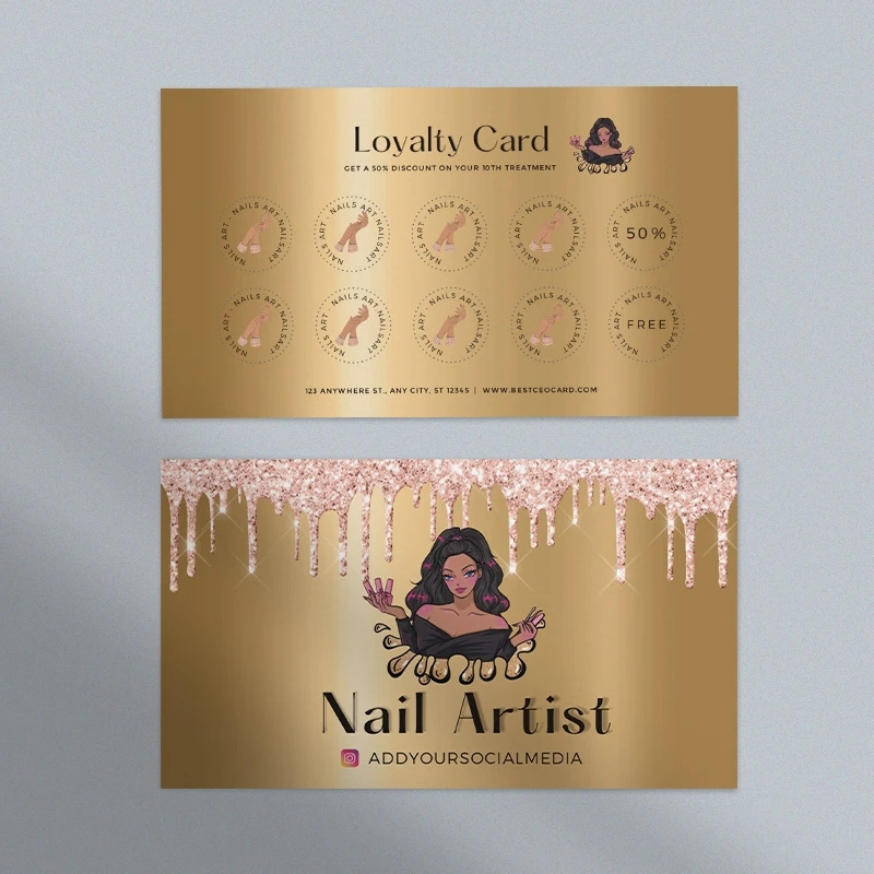 Professional Custom Printer Glitter Golden Own Design Paper Loyalty Cards for Business Packing