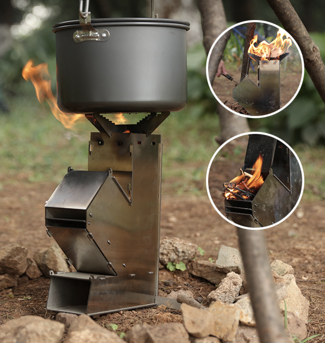 SOLO WILD Thickened Stainless Steel Detachable Portable Rocket Stove Outdoor Wood Fire Stove Lighting Stove