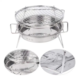 SOLO WILD  Portable Stainless Steel Round Mini Charcoal Barbeque Grills Outdoor Camping Wood Stove BBQ Grill Rack