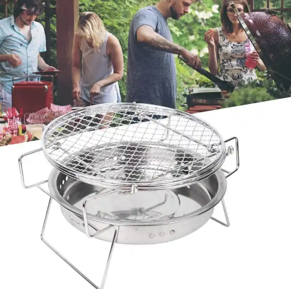 SOLO WILD  Portable Stainless Steel Round Mini Charcoal Barbeque Grills Outdoor Camping Wood Stove BBQ Grill Rack