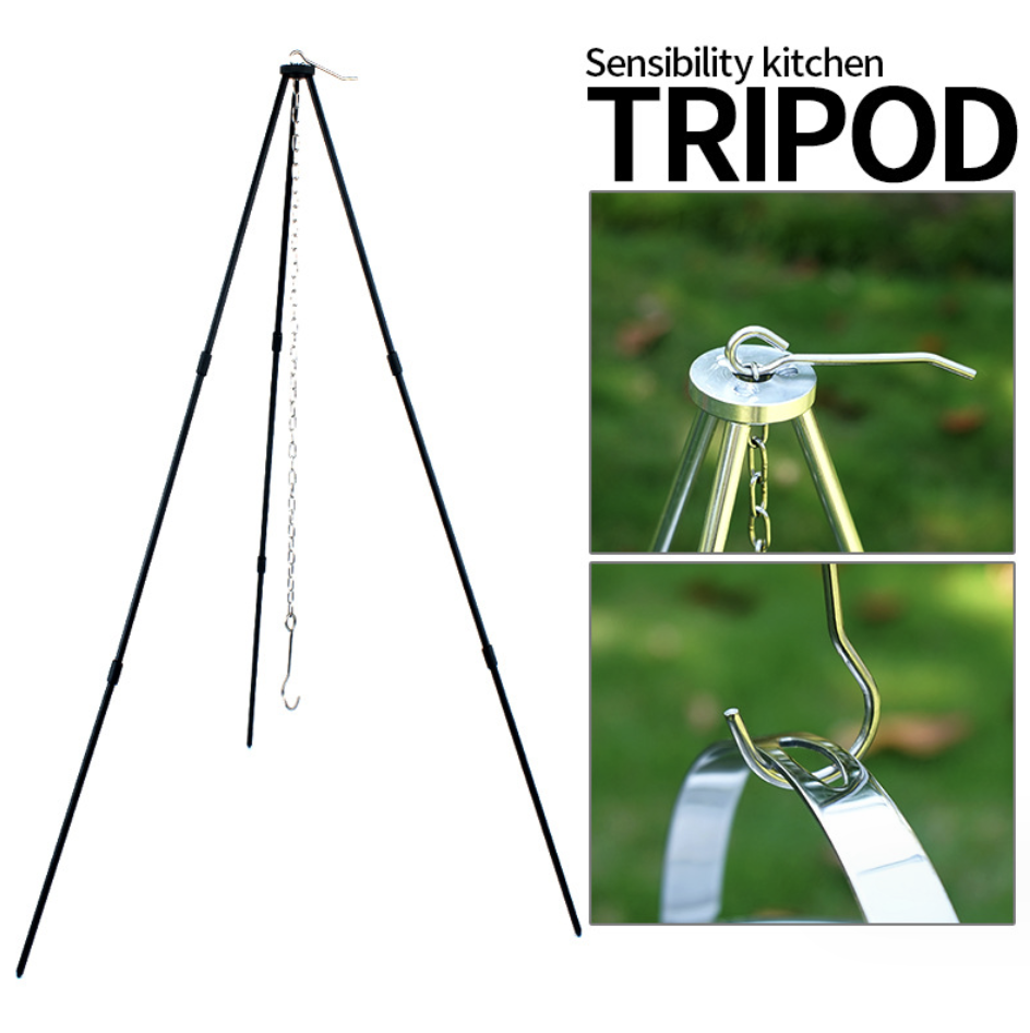 SOLO WILD  Foldable Camping Bonfire Tripod Stand Lantern Stand Tripod Grilling Hanger for Camping Picnic BBQ Cooking