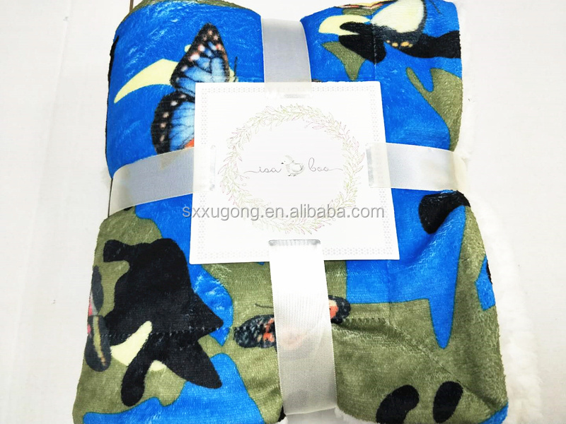 Personalized design custom  sublimation  printed throw blanket two layers thick and warm flannel sherpa fleece blankets