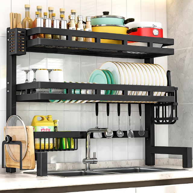 XingYou Wholesale Multi-function  2 Tier Stainless Steel Metal Kitchen Storage Organizer Shelf Over The Sink Dish Rack