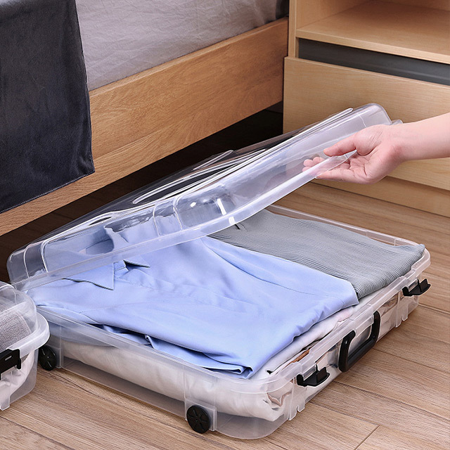 XingYou Plastic Transparent Under Bed Storage Box Portable Shoes Box Clothes Organizer with Wheels