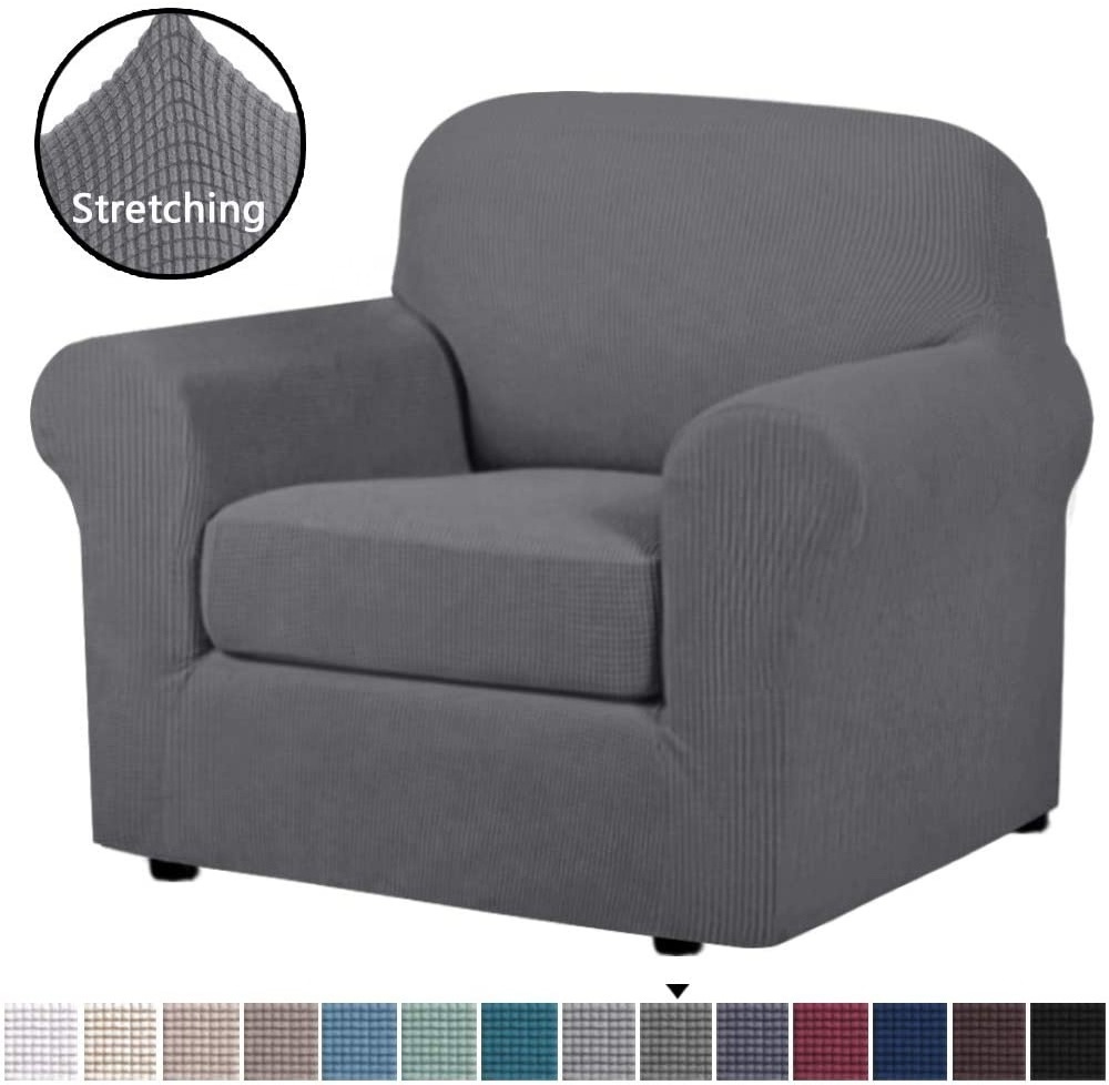 2 Piece Stretch Chair Cover Slipcovers Furniture Protector with Elastic Bottom Spandex Jacquard Armchair Sofa Cover