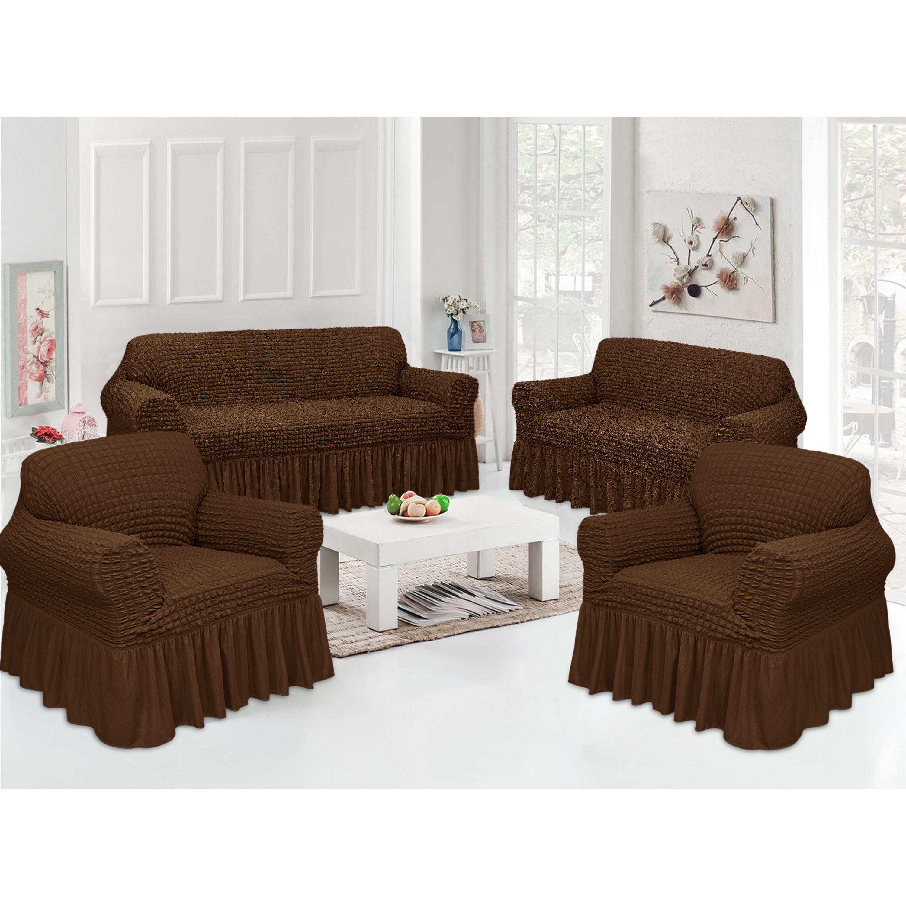 Bubble Seersucker Design Sofa Slipcovers Easy-Fit Couch Cover