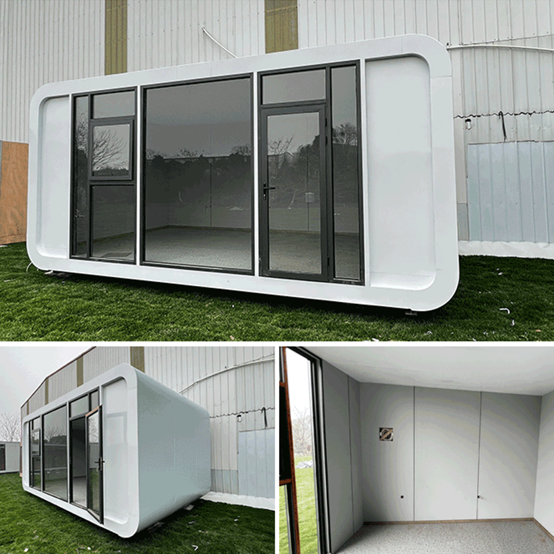 Luxury eco space capsule prefabricated mini house office pod natural apple cabin with balcony for sale