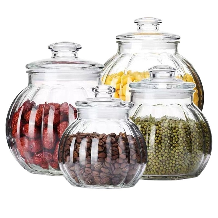 Hot sell new pumpkin shaped glass food storage jars