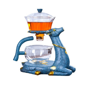 Creative Deer Glass Infusion Tea Pot with Strainer Magnetic Glass Tea Maker Coffee Kettle Set