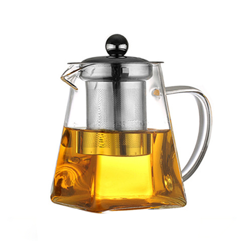 New design Handmade Borosilicate Square Glass Teapot with Infuser Strainer Handle