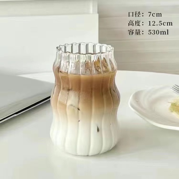 High borosilicate glass ins wind high appearance level coffee cup home juice with straw milk thread cup cloud cup