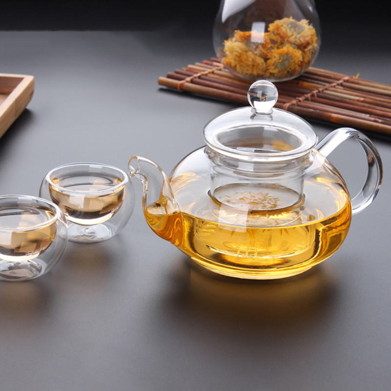 High Borosilicate Glass Tea Pot Set With Teapot Infuser Tea&Coffee Leaf Herbal 6 Cups