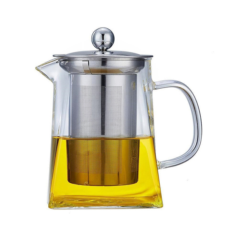 New design Handmade Borosilicate Square Glass Teapot with Infuser Strainer Handle