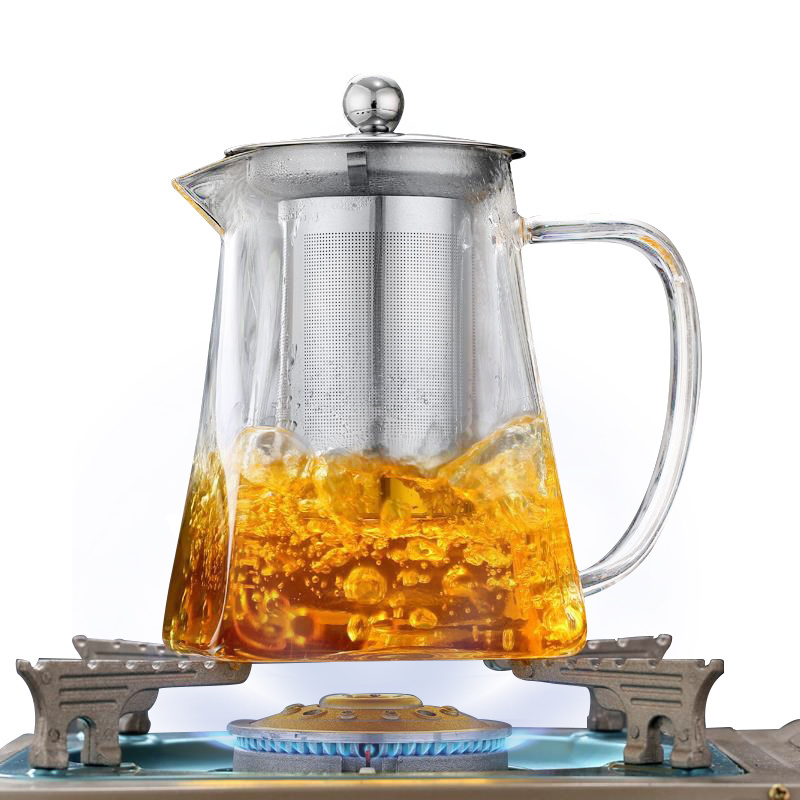 New design Handmade Borosilicate Square Glass Teapot with Infuser Strainer Handle