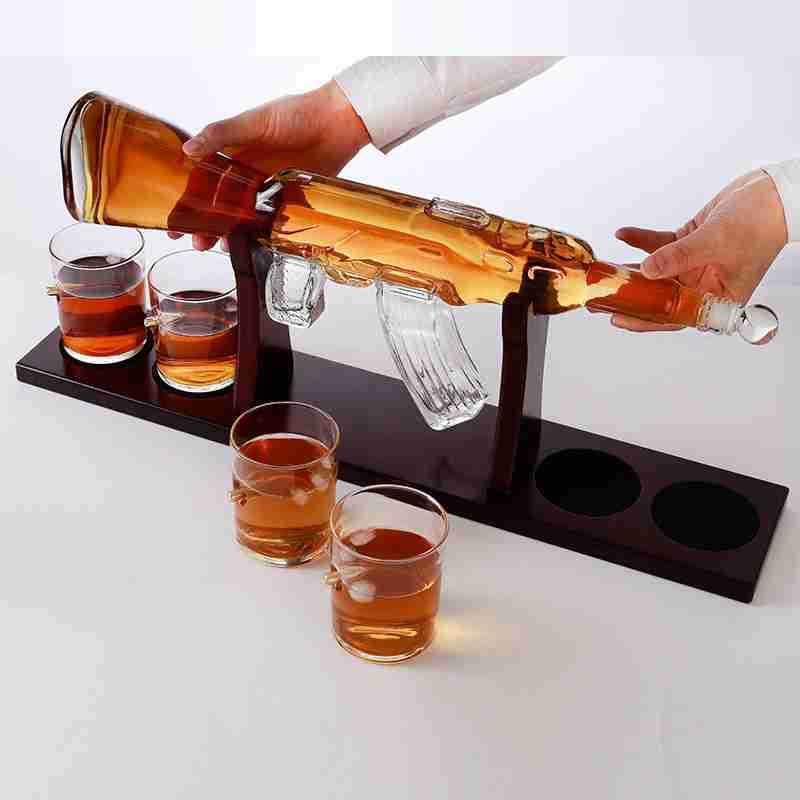 Crystal Glass AK47 Rifle Gun Whiskey Wine Glass Decanter With 4 Whiskey Glasses Set For Liquor,Whiskey, Vodka,Brandy