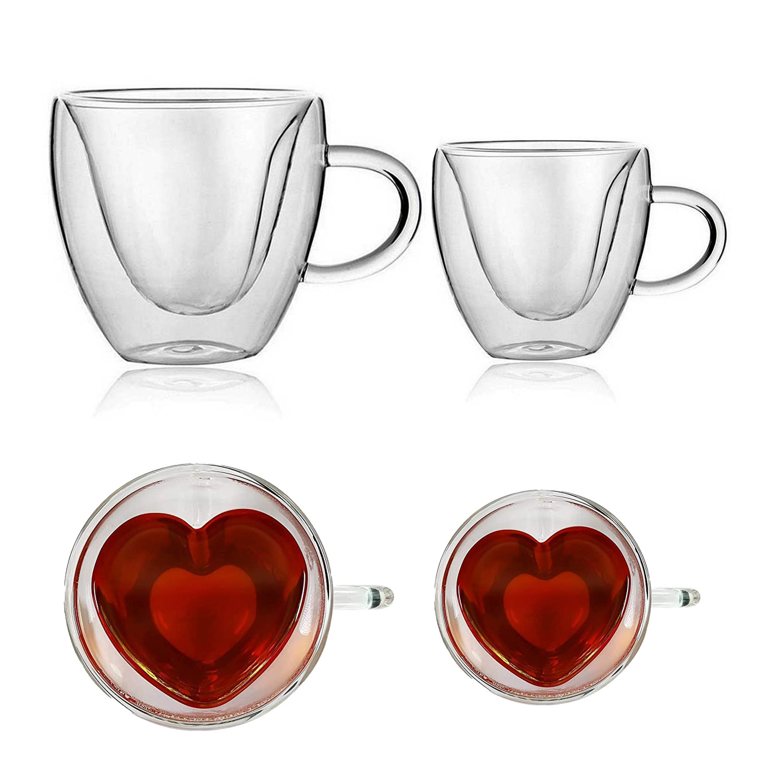 Heart Love Shaped Double layer high temperature heat insulation transparent glass coffee tea Lemon Juice  Milk Mug Glass  Cup