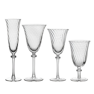 200ML Wedding Decoration Crystal Vertical Flower Clear Champagne Flute Glasses 420ML Wine Goblet Set Glasses With Gold Rim