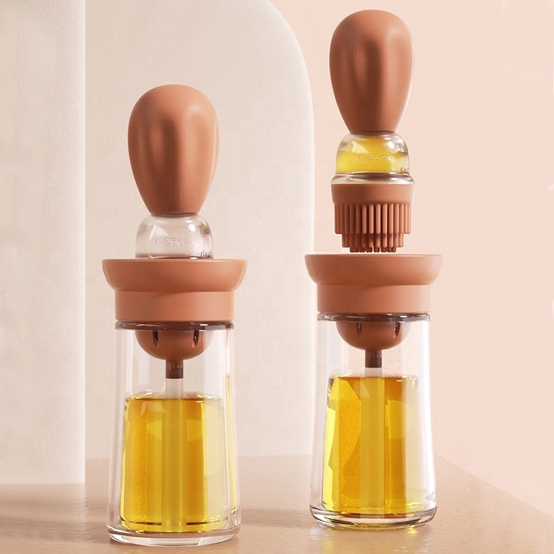 Unique design empty oil bottle kitchen 180ml olive oil bottle Silicone Brush sesame oil bottles