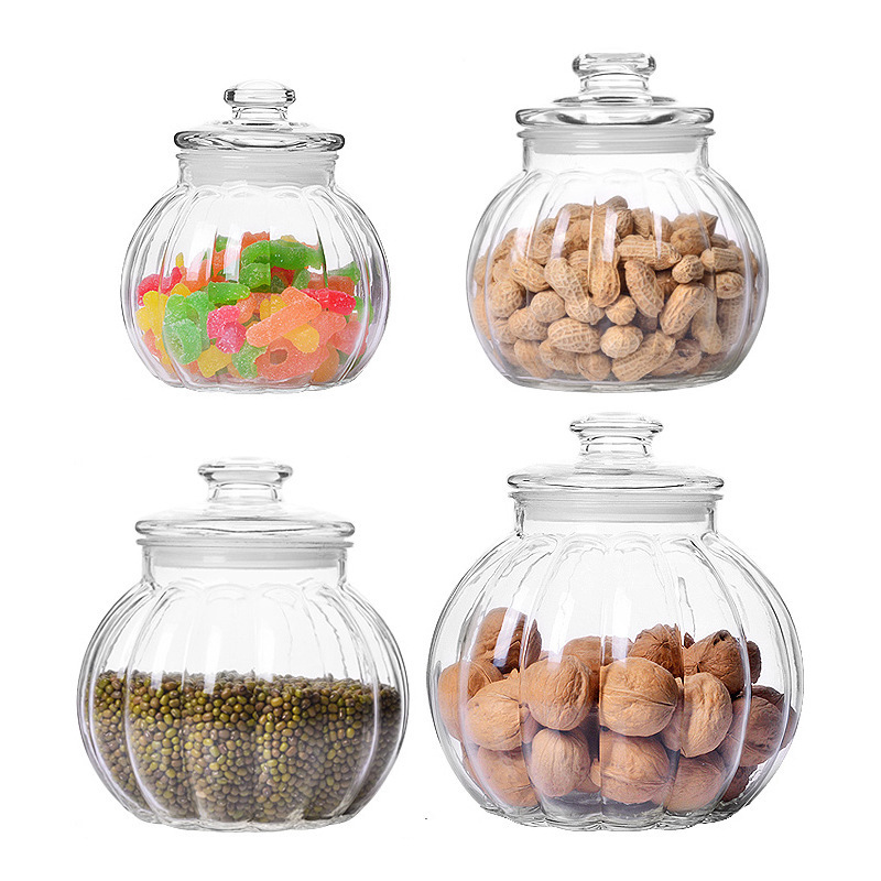 Hot sell new pumpkin shaped glass food storage jars