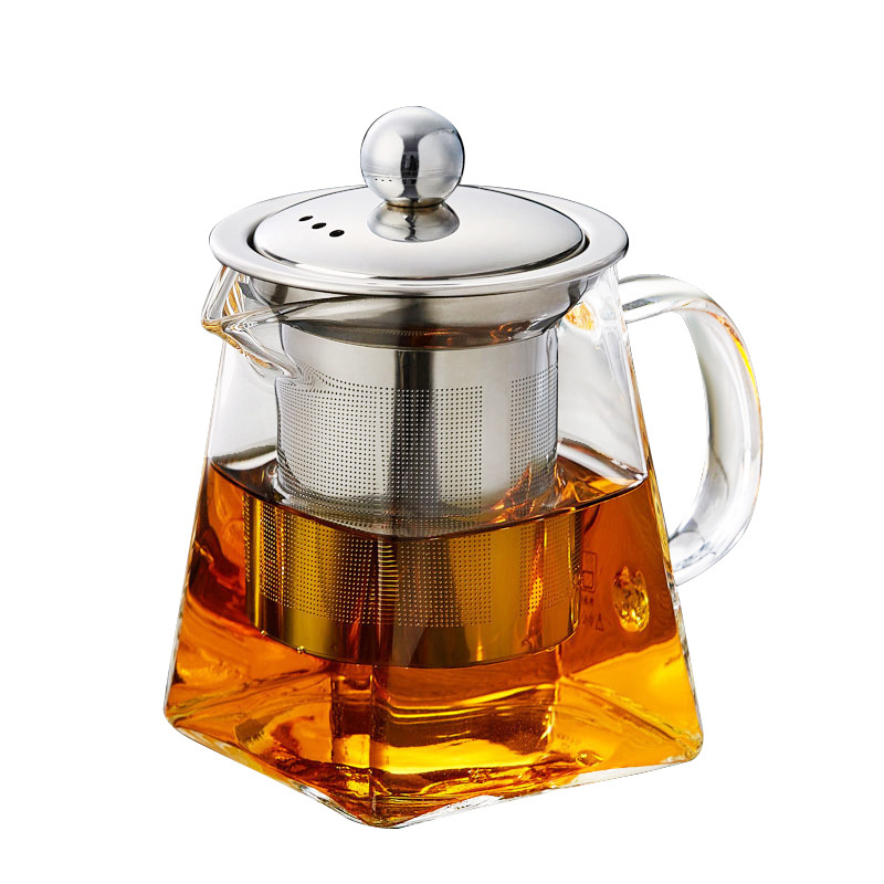 New design Handmade Borosilicate Square Glass Teapot with Infuser Strainer Handle