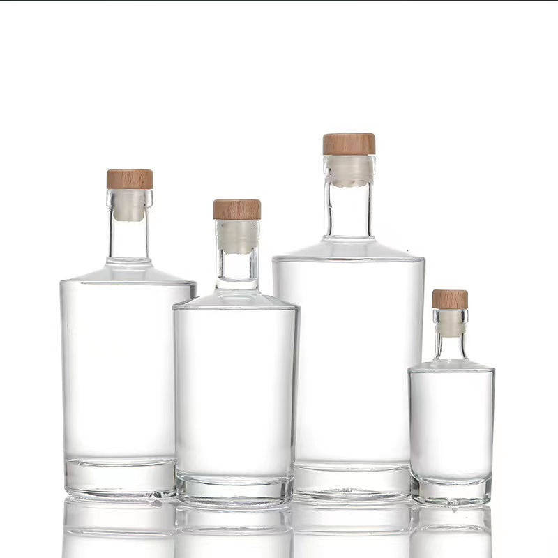 100 ML 380ML 500ML 750ML Clear Round Shape Super Flint Glass Bottle for Gin Rum Vodka Whiskey Brandy with Cork