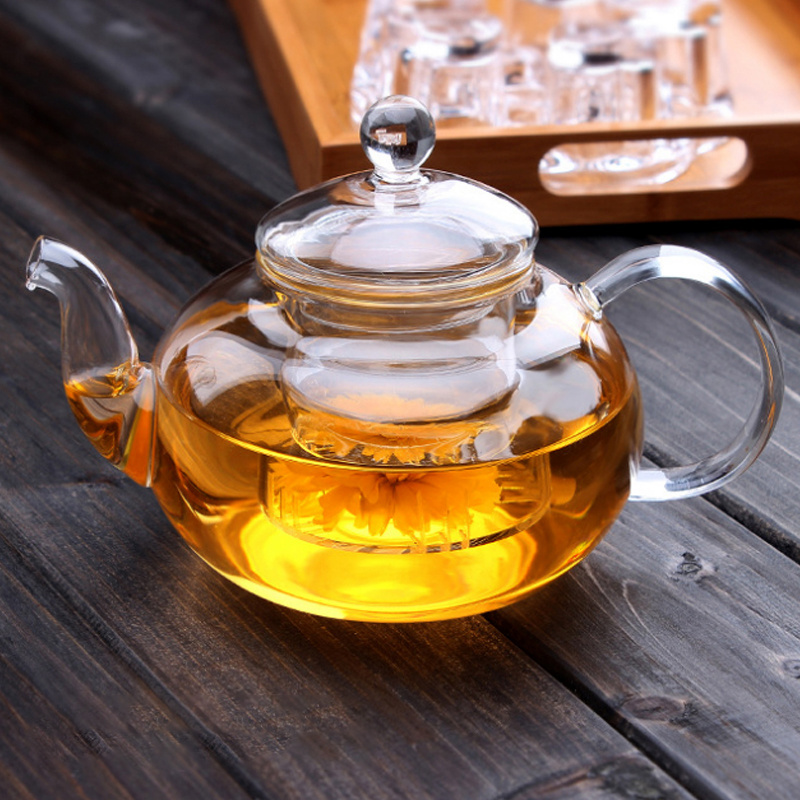 High Borosilicate Glass Tea Pot Set With Teapot Infuser Tea&Coffee Leaf Herbal 6 Cups