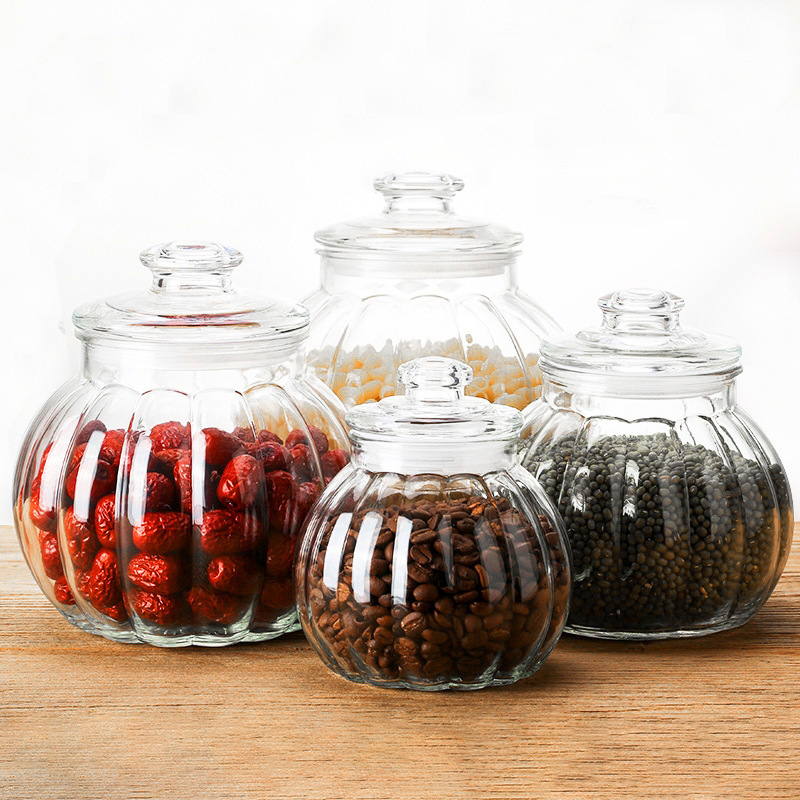 Hot sell new pumpkin shaped glass food storage jars