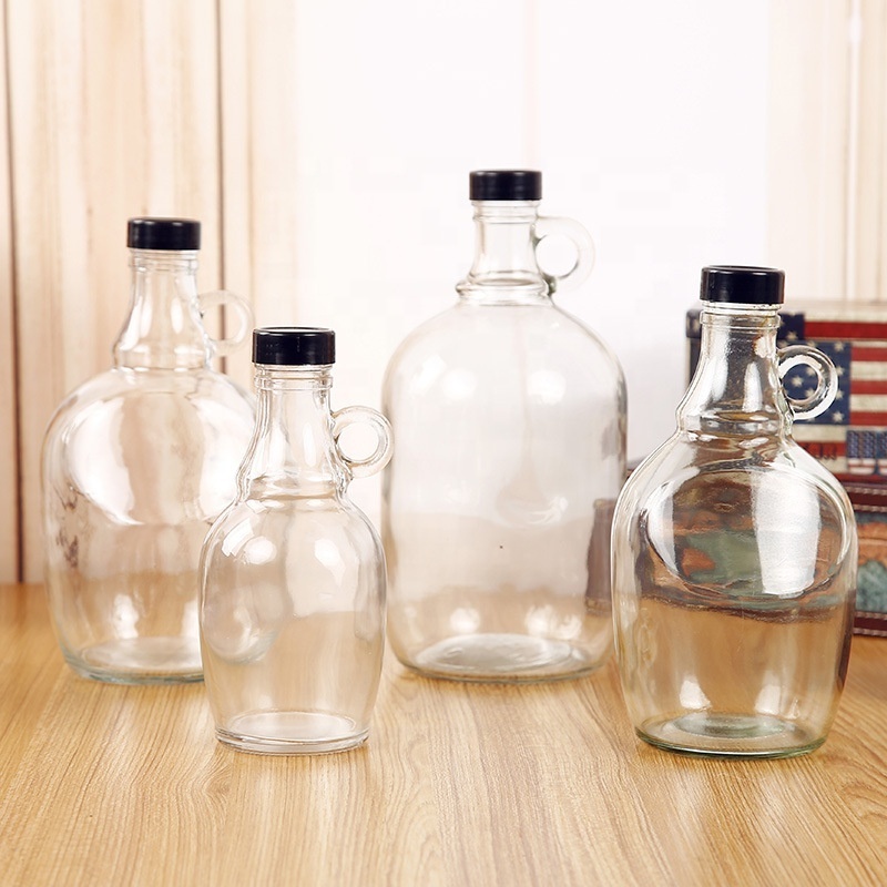 1 Gallon Clear Glass Bottle With Ears For Beverage Wine Packaging 3 Liter Glass Bottle With Plastic Screw Cap