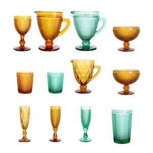   Hot Sale Vintage Cocktail Wine Glass Cups Golden Edge Multi Colored Glassware Wedding Party Green Blue Purple Pink Goblets